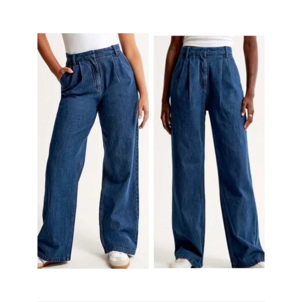 Abercrombie & Fitch Sloane Tailored Wide Leg Pleated Jeans Blue 10 Short 30S